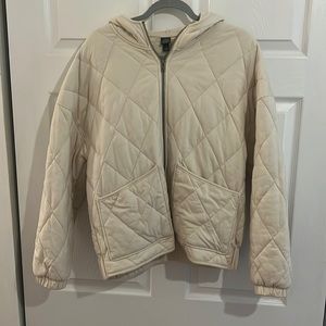 Wild Fable Cream Quilted Hoodie Jacket